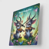 Cute Saolas Playing Violas in a Magical Forest Square Wall Clock