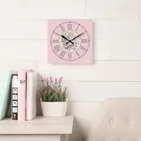 ... Roman Numerals Pink Watercolor  Square Wall Clock