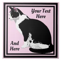 Black and White Tuxedo Cat Elegant Personalized Ceramic Tile