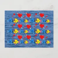 Valentine Kissing Fish in Love Pattern Postcard