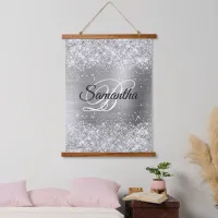 Glittery Silver Glam Fancy Monogram Hanging Tapestry