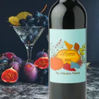 Fall-Themed Leaves Berries Pumpkin Thanksgiving  Wine Label