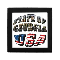 State of Georgia and USA Flag Text Jewelry Box