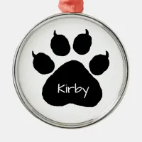 Dog's Name Personalized Paw Print Christmas Metal Ornament