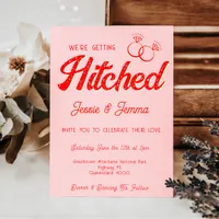 We're Getting Hitched Lesbian Pink Red Wedding Invitation