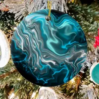 Black and Blue Marble Fluid Art Personalized  Ceramic Ornament