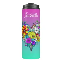 Butterfly and Floral Heart Personalized Thermal Tumbler