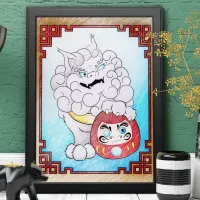 Unique Foo Dog Art & Daruma Doll Large Coloring Poster