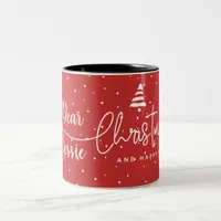 Festive Red Christmas Wishes with Custom Name Two-Tone Coffee Mug