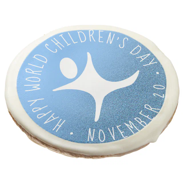 Happy World Children's Day Blue Glitter Sugar Cookie