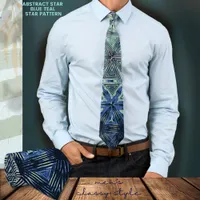 Blue Teal Star Pattern Neck Tie