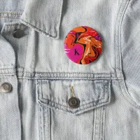 Cute Boho Chic Orange Pink Swirl Monogrammed Button