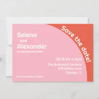 Bright 70s Style Retro Pink & Orange Bold Wedding Save The Date