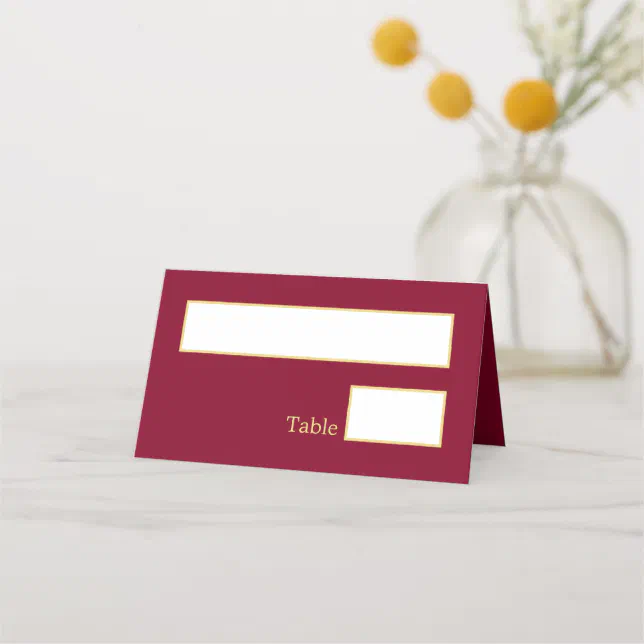 Burgundy Golden Beige Wedding Folded Place Card
