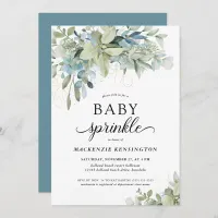 Modern Blue Botanical Eucalyptus Baby Sprinkle  Invitation