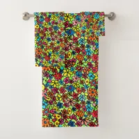 Retro flowers bath towel set