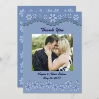 Dusty Blue Six Petal Flower Thank You Flat Card