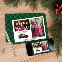 Christmas Green Plaid Tree Red Truck Holiday Photo