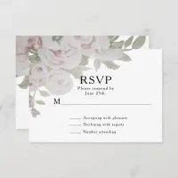 Plush Pink Gray Rose Floral Watercolor Wedding RSVP Card