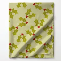 Vintage Holly Leaves on Green Pattern Christmas Fabric