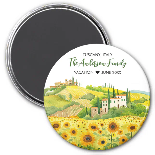 Watercolor Painting of Sunflowers in Tuscany Magnet