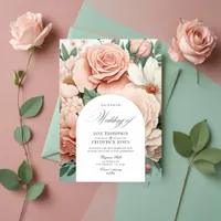 Dusty Rose, Mint Green, and Blush Floral Wedding Invitation