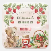 Berry First Strawberry and Bear Birthday Square Sticker