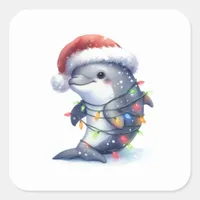 Adorable Cute Christmas Dolphin Square Sticker