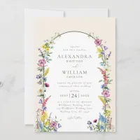 Boho Arch Watercolor Wildflower Wedding Invitation