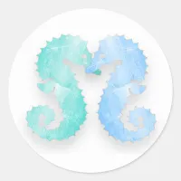 Seahorse Couple Blue Green Seahorses Kiss Stickers