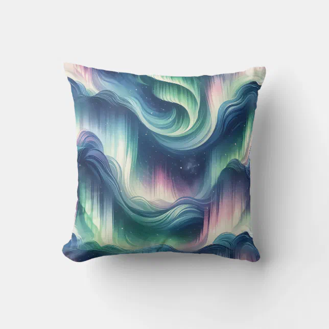 Cute Northern Lights Design, Navy, Green, Purple  Throw Pillow