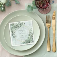 Marble Elegant Greenery Eucalyptus Gold Wedding Napkins