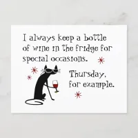 Wine for Special Occasions Funny Cat Postcard