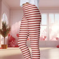 Red and White Striped Valentine's Day  Leggings