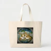 Vintage Easter Bunnies Textured Image, ZSSG Large Tote Bag