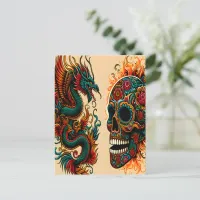 Dragon and Sugar Skull Day of the Dead Art Postcard