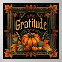  Gratitude Pumpkin, Leaves Poster