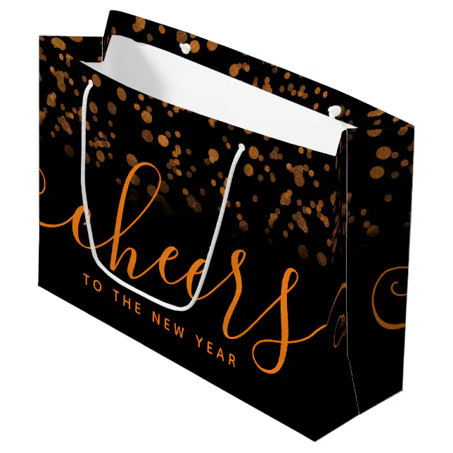 Handwritten Cheers to the New Year Copper Confetti Large Gift Bag