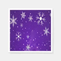 White Snowflakes Blue-Purple Backgrd Paper Napkins