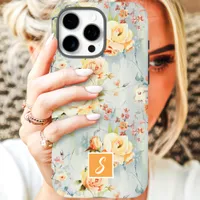 Yellow and Peach Watercolor Floral Monogram iPhone 16 Pro Max Case