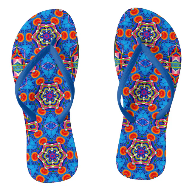 Multicolored oil painting kaleidoscope flip flops