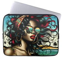 Retro Woman on Beach Comic Style Pop Art Laptop Sleeve