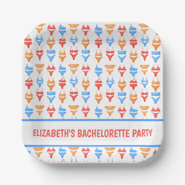 Fun Swimsuit Pool Party Personalized Bachelorette Paper Plates