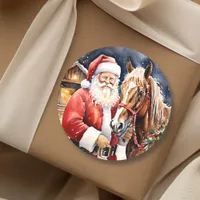 Santa Claus Brown Horse | Rustic Farm Christmas Classic Round Sticker