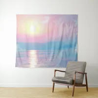 Magical landscape in pink sunset tapestry