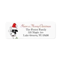 Merry Christmas Funny Cow in Santa Hat Label