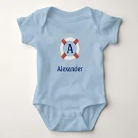 Navy Blue Nautical Lifesaver Monogram Baby Bodysuit