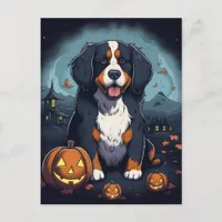 Adorable Halloween Bernese Mountain Dog Cartoon Postcard