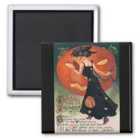 Vintage Lady in Black and Jack o' Lantern Magnet