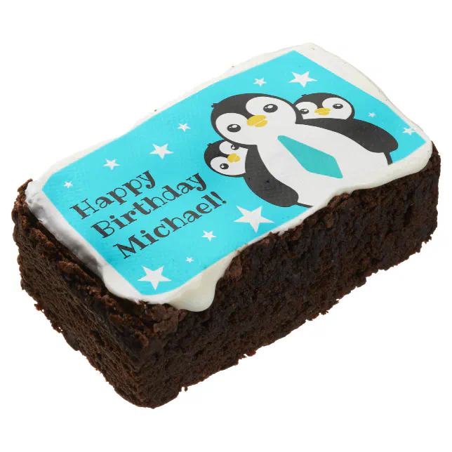 Cute Happy Birthday Boy Penguins Blue Neckties Brownie